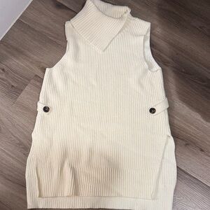 Anthropologie Cream Sleeveless Turtleneck Sweater